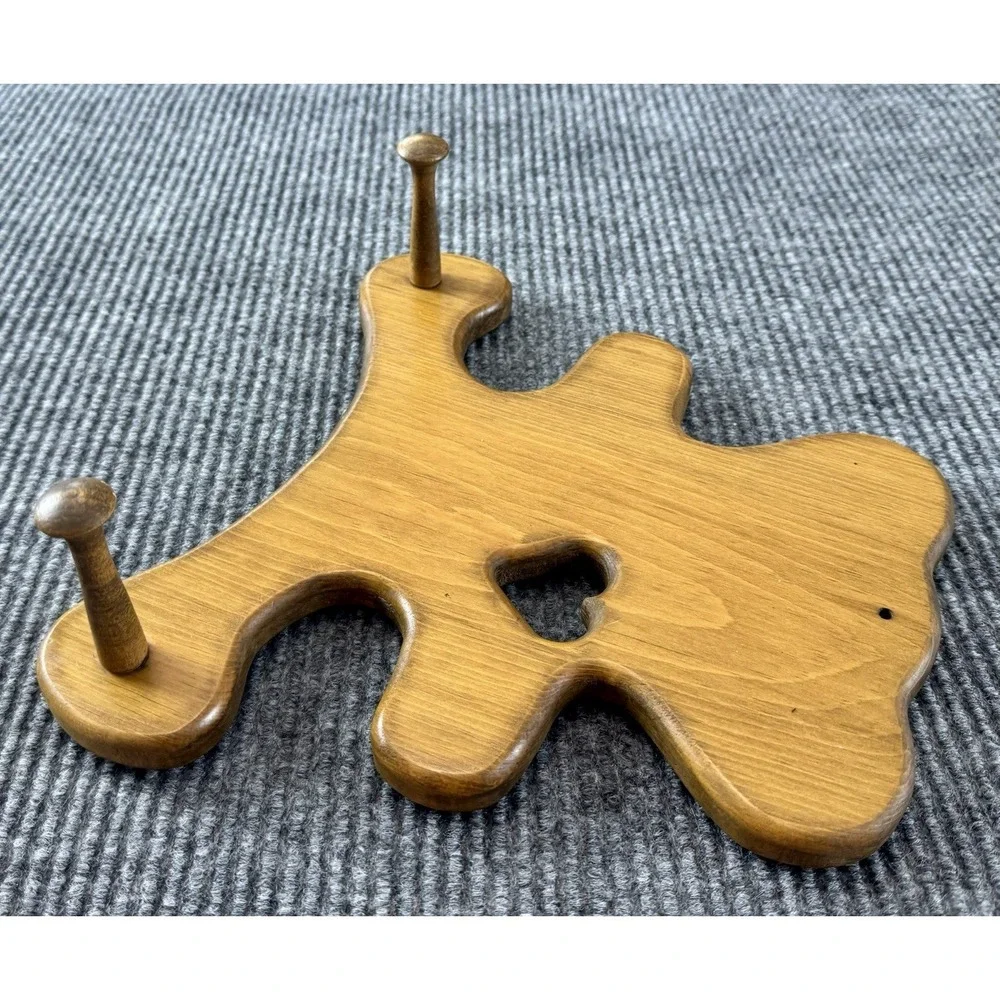 Vintage Wood Teddy Bear Wall Hook Rack Heart Cutout Nursery Decor Granny Cottage